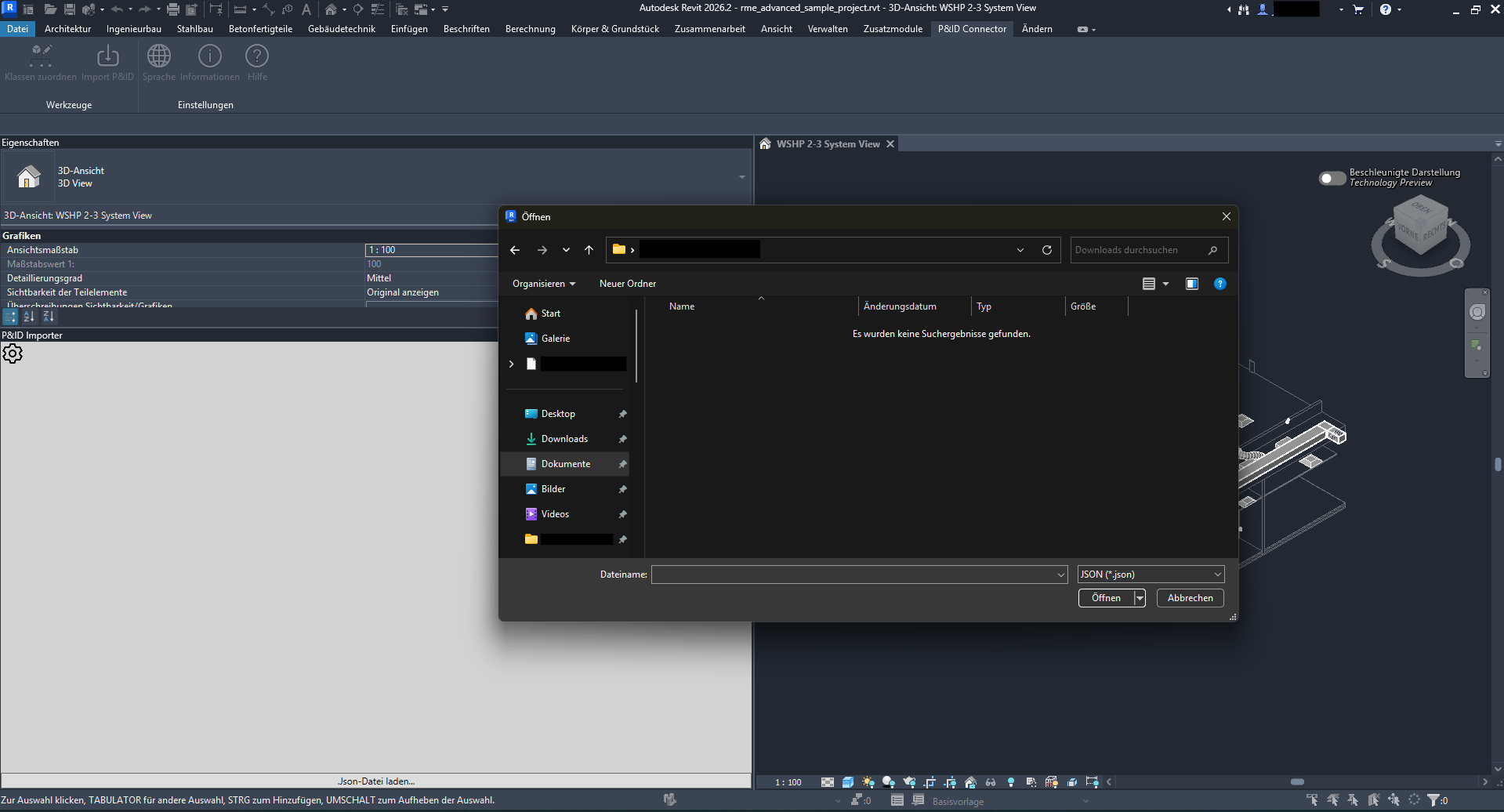Import der Datei in Revit mit dem Plugin