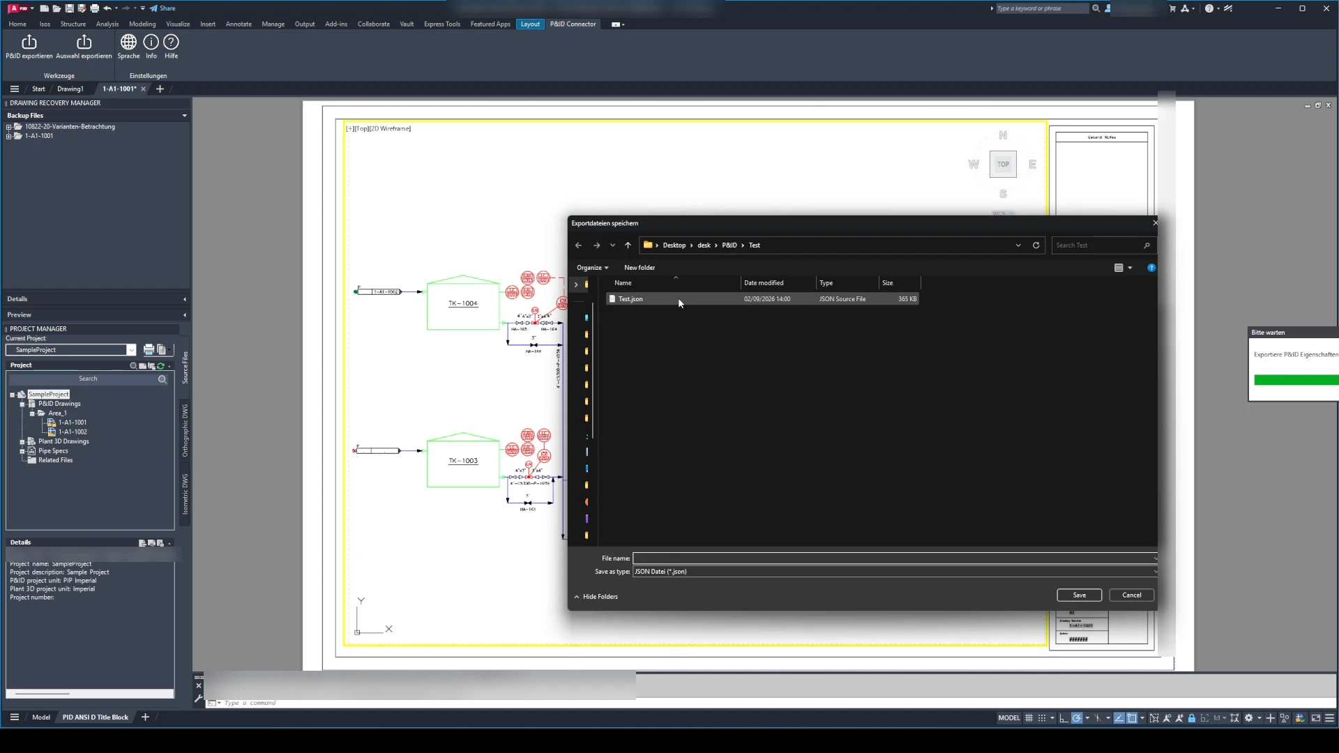Plant3D Export-Dialog